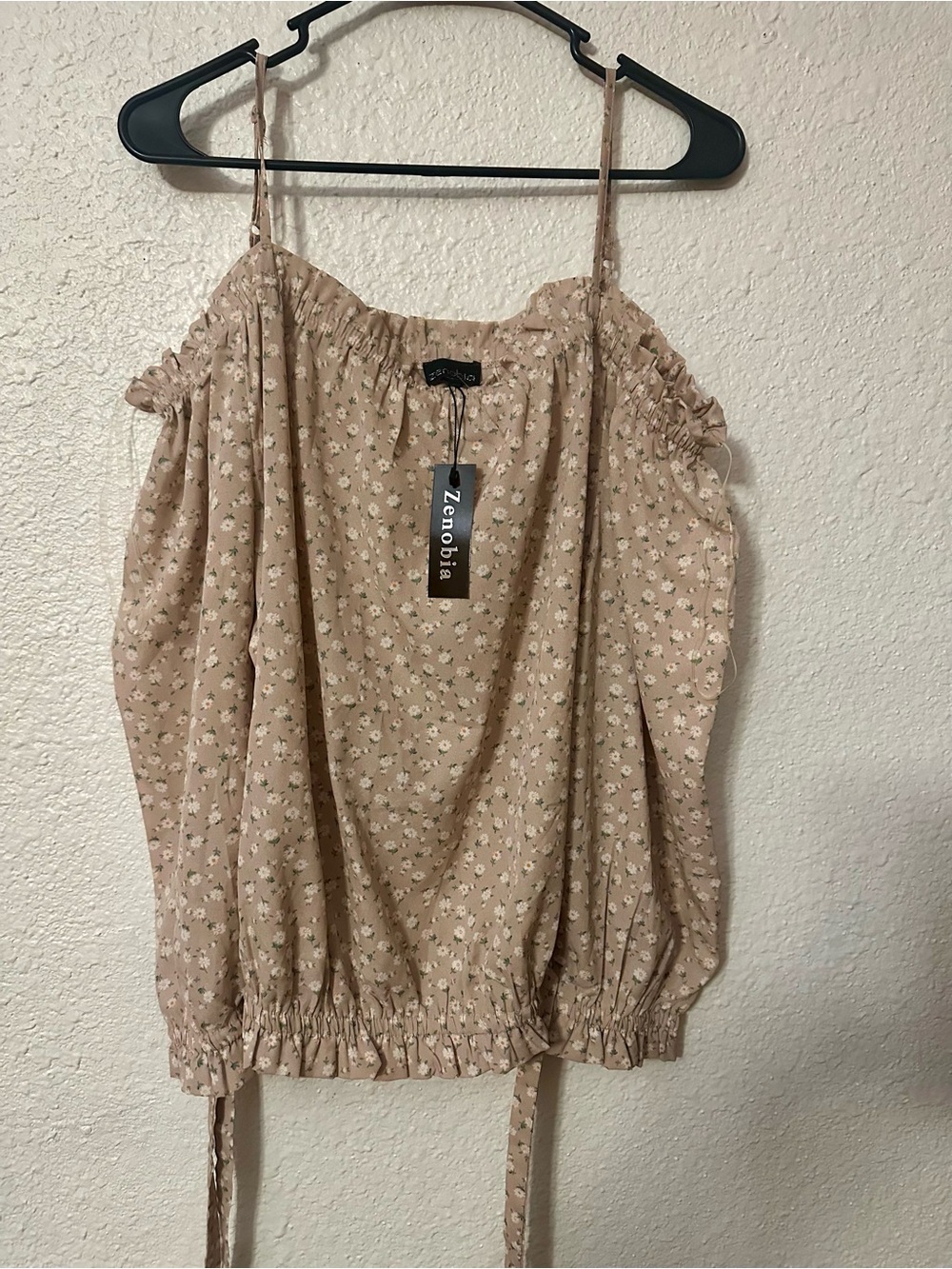 Zenobia Beige Floral Off-Shoulder Camisole